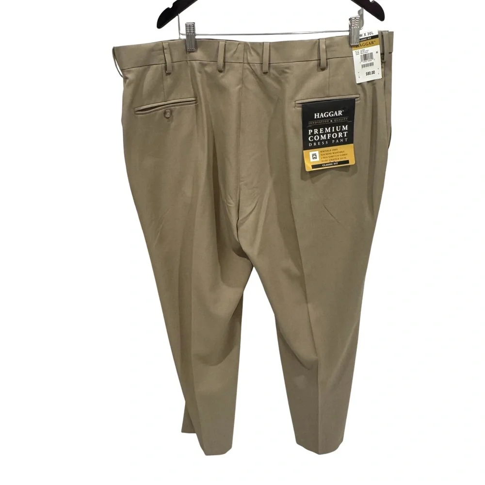 Haggar Premium Comfort Dress Pants 42x30 Wool Blend Med Khaki Classic Fit NWT - Picture 4 of 6